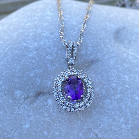 Gold Coast Amethyst necklace Platinum Plated CZ - Picture 7 of 9